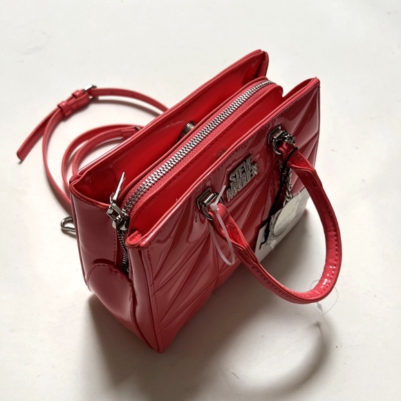 NWT Steve Madden Coral Patent Quilted Small Satchel Crossbody Bag Rhinestone - Picture 7 of 9